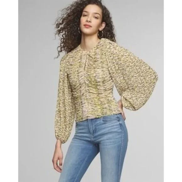 White House Black Market Long Sleeve Pleated Keyhole Blouse 8 10 - Picture 1 of 9